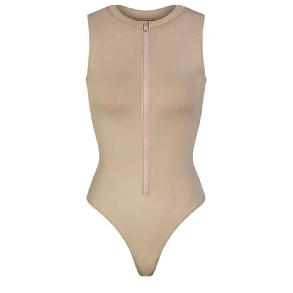 NWT Skims 3X SWIM ZIP FRONT SLEEVELESS ONE PIECE Desert Tan